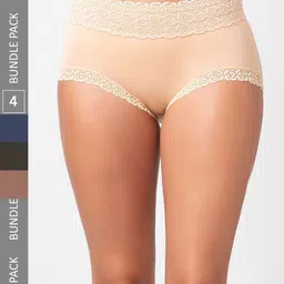 NOIRA Pack Of 4 Assorted Cotton Lace Hipster Briefs-image-88
