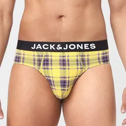 Jack & Jones Men Yellow & Purple Checked Cotton Basic Briefs 116790901-19