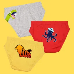 NUSYL Boys Pack of 3 Grey,Red,Yellow Printed Briefs-12