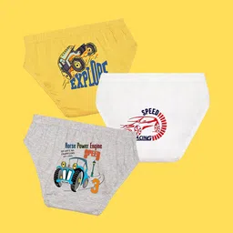 NUSYL Boys Pack of 3 Yellow,White,Grey Printed Briefs-image-88