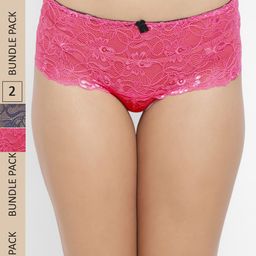 N-Gal Women Pink Pack Of 2 Lace Boyshorts Briefs-image-76