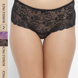 N-Gal Women Pack Of 2 Solid Lace Boyshort Briefs-image-89