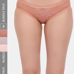 Amour Secret Pack Of 3 Self Design Lace Details Leaf Proof Hipster Briefs-image-74