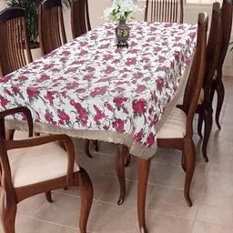 Homerz White Floral 6-Seater Table Cover-36
