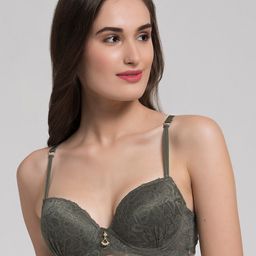 MAKCLAN Floral Lace Medium Coverage Underwired Heavily Padded Plunge Bra-picture-18
