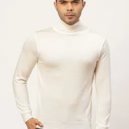 Pierre Carlo Men Off-White Solid Turtle Neck Pullover Sweater-image-72