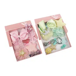 Yellow Bee Girls Set Of 20 Pink & Green Embellished Hair Accessories-17