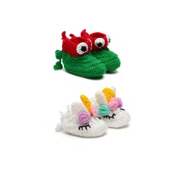CHUTPUT Infants Kids Set Of 2 Pure Wool Crochet Booties-14