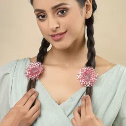 VOGUE PANASH Women Set Of 12 Pink & Maroon Lace Scrunchies-4