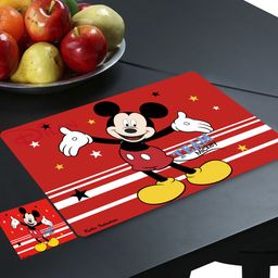 Kuber Industries Set of 6 Red Disney Team Mickey Dining Table Mat with Tea Coasters-30