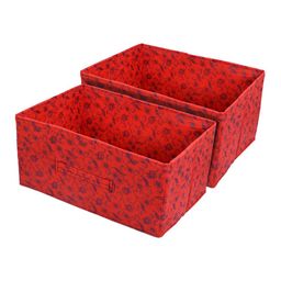 Kuber Industries Red & Blue Floral Printed Non Woven Fabric 2-Drawer Multi-Utility Organizer-57