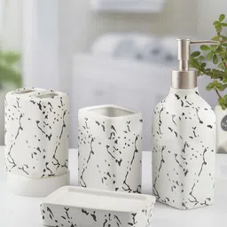 Kookee White & Black 4 Pieces Abstract Printed Ceramic Bath Accessories Set image 3
