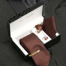 MUTAQINOTI Men Floral Brown Silk Necktie Accessory Gift Set-image-73