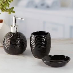 Kookee Black & Silver Toned 3 Pieces Ceramic Abstract Bath Accessories Set-54