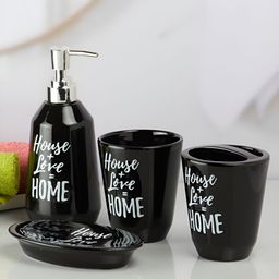 Kookee Black & White 4 piece Abstract Ceramic Bath Accessories Set-11