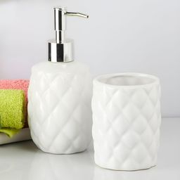 Kookee White & Silver Toned 2 Pieces Ceramic Abstract Bath Accessories Set-2
