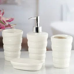 Kookee White 4 piece Abstract Ceramic Bath Accessories Set-53