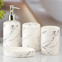 Kookee White 4 piece Abstract Ceramic Bath Accessories Set-15
