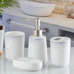 Kookee White 4 piece Abstract Ceramic Bath Accessories Set-49