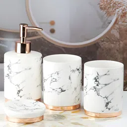 Kookee White & Grey 4 pieces Abstract Ceramic Bath Accessories Set-image-19