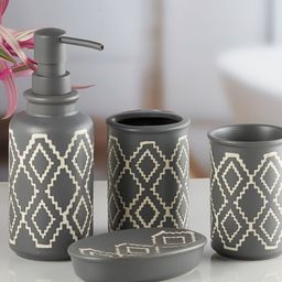 Kookee Grey & Beige 4 Pcs Abstract Ceramic Bath Accessories Set-43