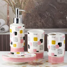 Kookee White & Black 4 pieces Abstract Ceramic Bath Accessories Set-41