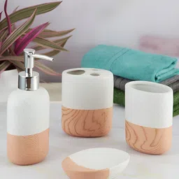 Kookee White & Brown 4 pieces Abstract Ceramic Bath Accessories Set-4