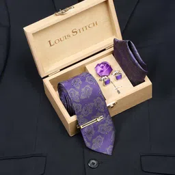 LOUIS STITCH Men Iris Purple Italian Silk Necktie Accessory Gift Set-image-31