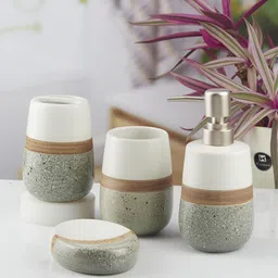 Kookee Grey & White 4 pieces Abstract Ceramic Bath Accessories Set image 3