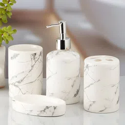 Kookee White 4 piece Abstract Ceramic Bath Accessories Set image 4