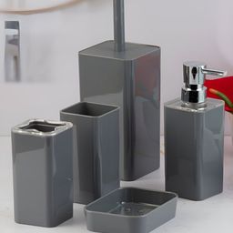 Kookee Grey 5 piece Solid Bath Accessories Set image 2