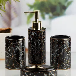 Kookee Black 4 pieces Abstract Ceramic Bath Accessories Set-13