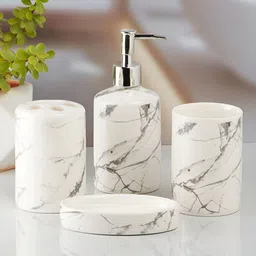 Kookee White 4 piece Abstract Ceramic Bath Accessories Set image 2
