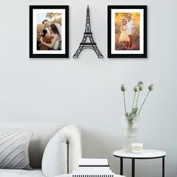 RANDOM Set Of 2 Black Solid Synthetic Photo Frames With Mount Paper & Eiffel Tower Plaque image 1