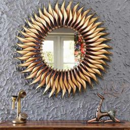 Metal Round Wall Mirror in Yellow colour by Malik Design-picture-40