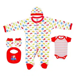 MeeMee  Infant Set of 5 Red & White Printed Baby Apparel Gift Set-7