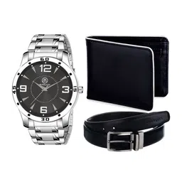 MARKQUES Men Black & Silver-Toned Solid Accessory Gift Set-image-49