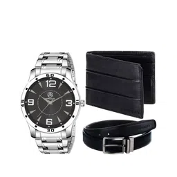 MARKQUES Men Black & Silver-Toned Solid Leather Accessory Gift Set-image-53