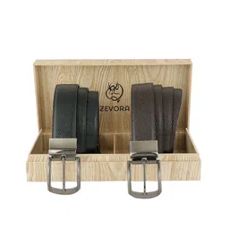 ZEVORA Set Of 2 Textured Leather Belt-18