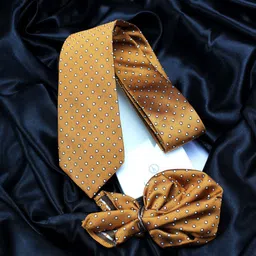 KOVOVE Men Orange Polka Dot Neck Tie & Pocket Square Accessory Gift Set-image-65