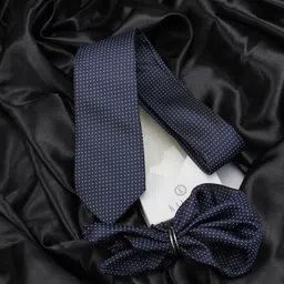 KOVOVE Men Blue Self Design Neck Tie & Pocket Square Accessory Gift Set-picture-11