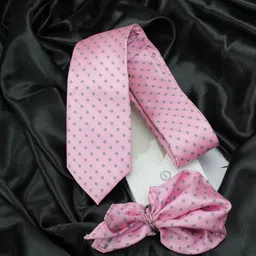 KOVOVE Men Pink Self Design Neck Tie & Pocket Square Accessory Gift Set-picture-10