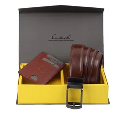 CONTACTS Men Tan Solid Genuine Leather Accessory Gift Set-picture-12