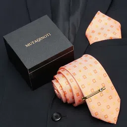 MUTAQINOTI Set Of 3 Self Design Silk Necktie Accessory Gift Set-image-8