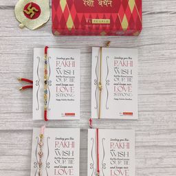 EL REGALO Pack of 4 Kids Red,Pink & Gold Rakhi  Gift Set-image-5