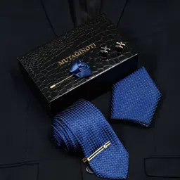 MUTAQINOTI Men Men's Olympic Blue Silk Necktie Accessory Gift Set-image-78