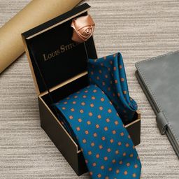 LOUIS STITCH Men Blue Printed Necktie Italian Silk Accessory Gift Set-image-94