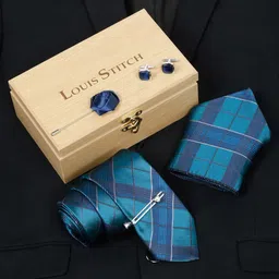 LOUIS STITCH Men Checked Silk Necktie Accessories Gift Set-image-58