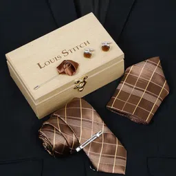 LOUIS STITCH Men Checked Silk Necktie Accessories Gift Set-image-66