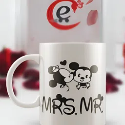 eCraftIndia White & Black Mr and Mrs Valentine Love theme Printed Ceramic Coffee Mug-49